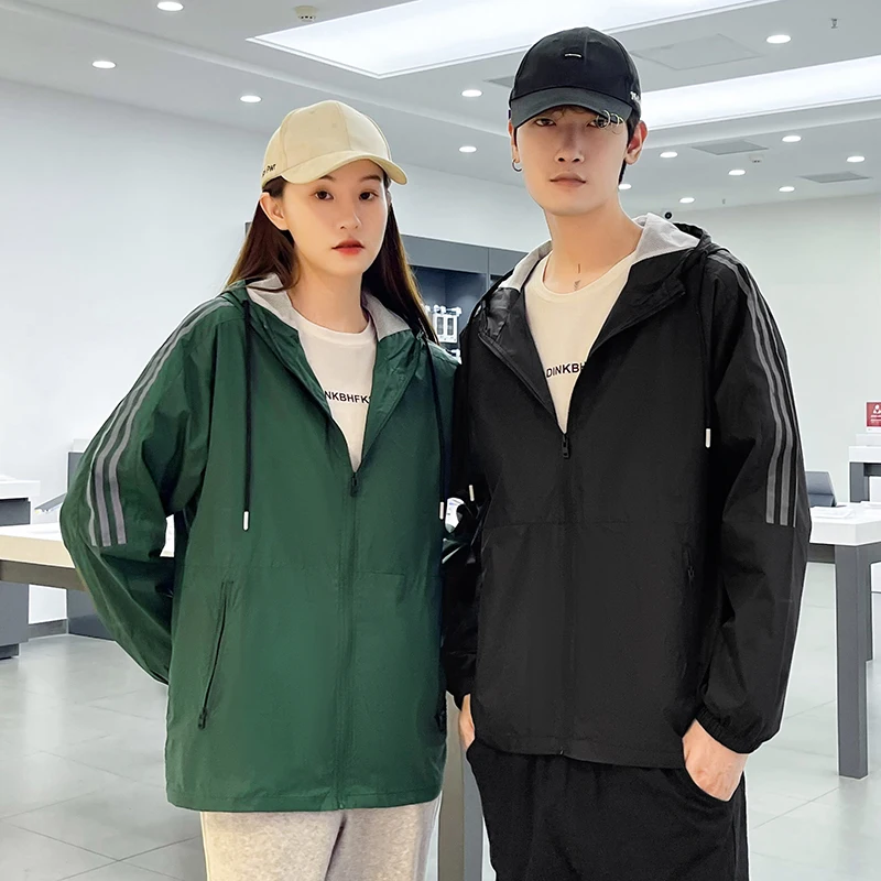 Waterproof Windbreaker Jacket Men's Couple Hooded Jacket Spring Thin Breathable Fluorescent Men's and Women's Style