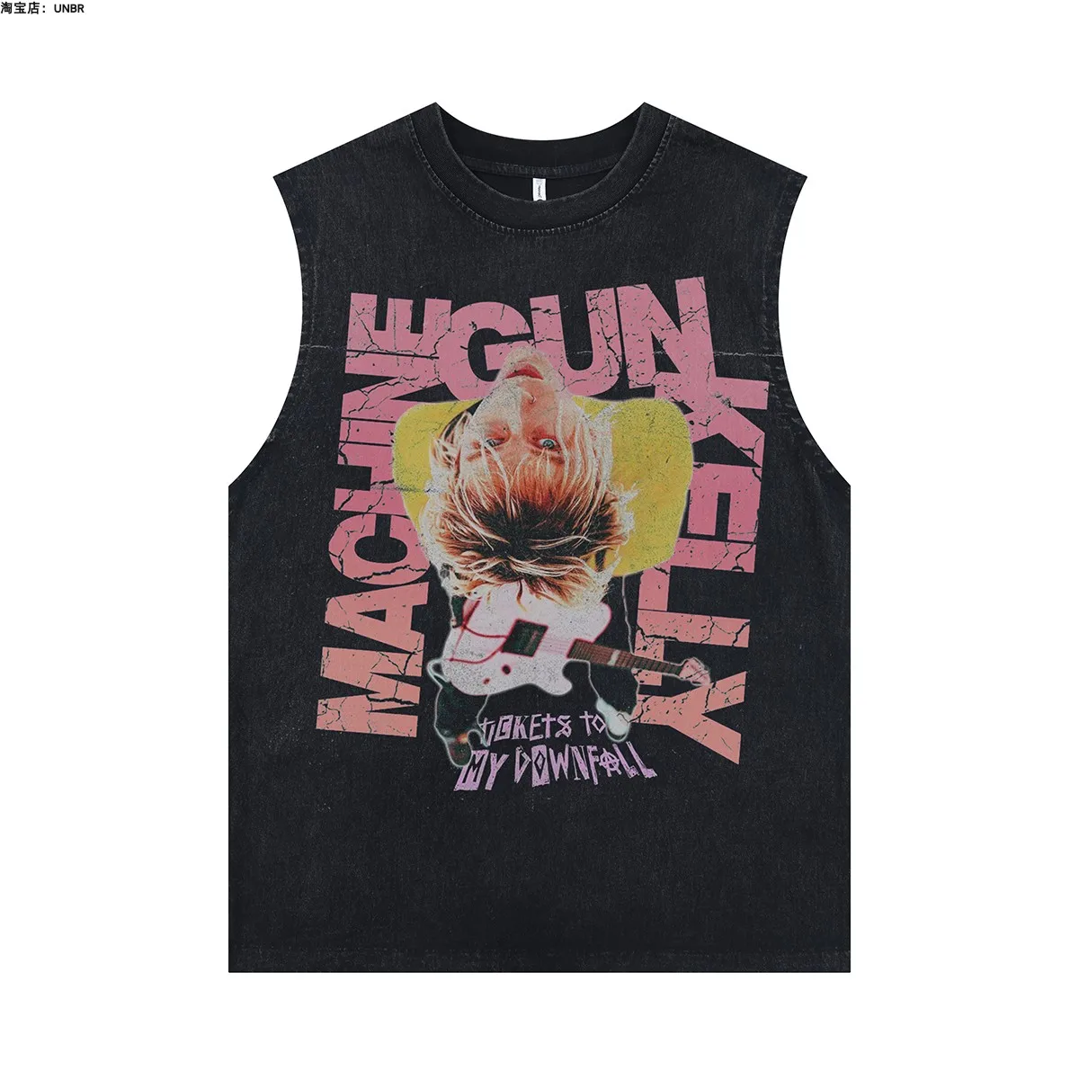 Summer Europe and The United States Retro Wash To Do Old Rock Hip Hop Round Collar Vest Printed Loose Vest Men's Cotton Casual 6