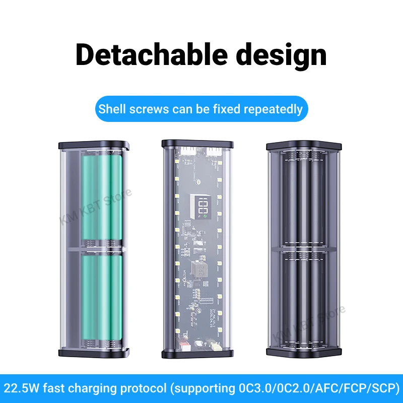 Transparent 22.5W DIY Fast Charging Battery Case - 20000mAh Capacity