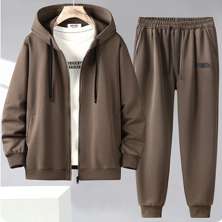 Solid Color Tracksuit Men 11XL Plus Size Suits Zippered Hoodie