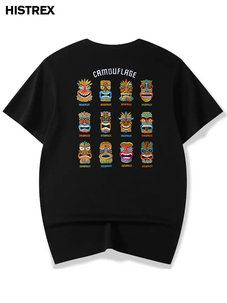 

HISTREX-100% хлопок Мужская футболка, японский графический Harajuku T-Shirt, новая мода Tee Shirt, вышивка маска этнические женщины Streetwear