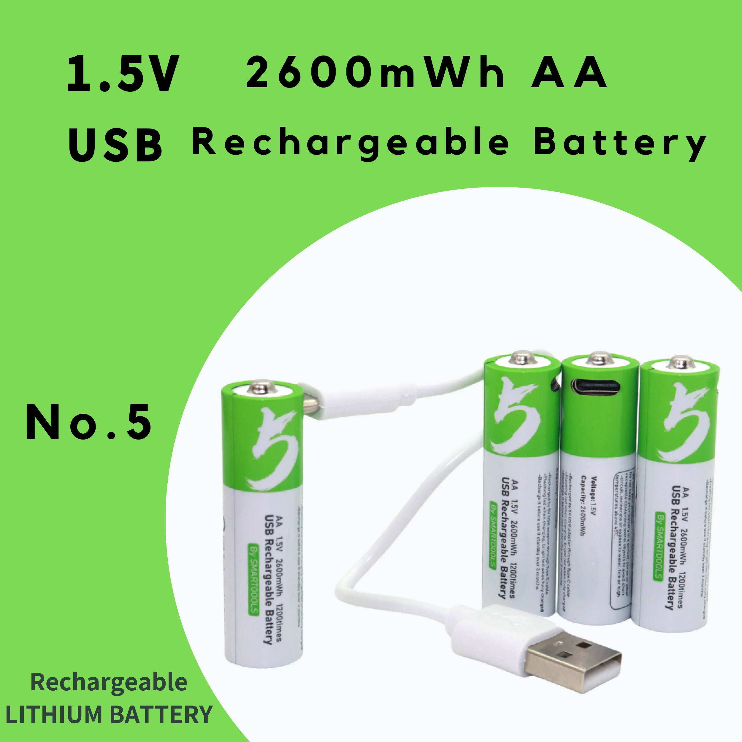 

High capacity 1.5V AA 2600 mWh USB rechargeable li-ion battery for remote control mouse small fan Electric toy battery + Cable