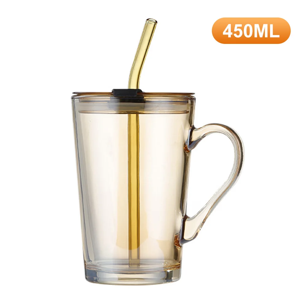 Drink Ware Coffee Mug Glass Cup Cups Transparent Drinking Glasses Lid Straw  Kawaii Mugs Set Bubble