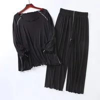 Factory wholesale summer 2026 new silk light Modale pajamas women seven sleeves nine wide-legged pants home clothing set - Image 4