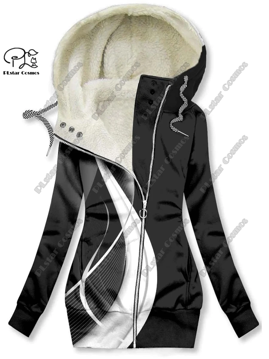 New 3D printed flower series flower skull pattern velvet warm women's long zipper hoodie jacket commuting casual winter H-2