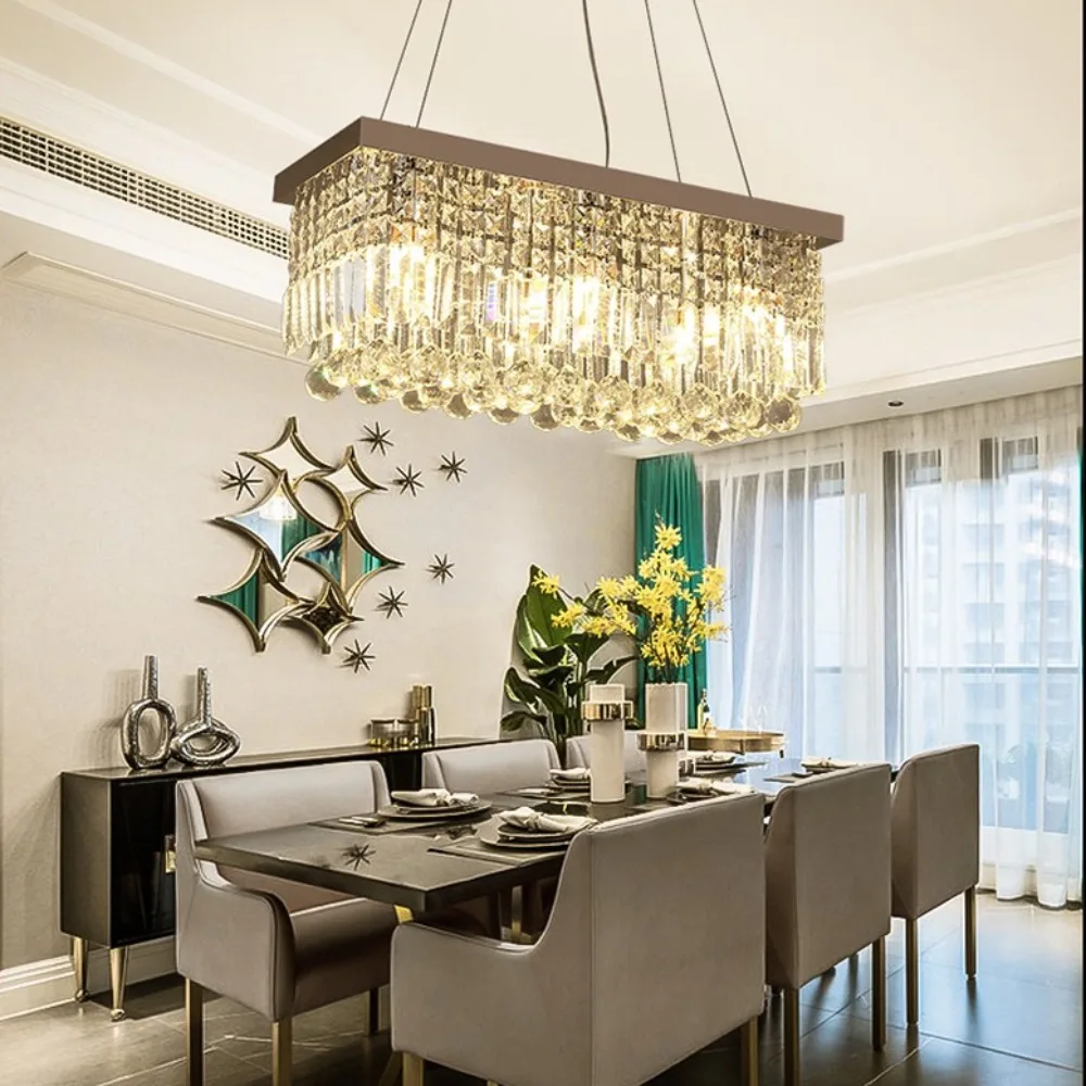 

Crystal Chandelier Simple Modern Rectangular Dining Chandelier Atmosphere Dining Room Lamp Household Personalized Creative Dinin