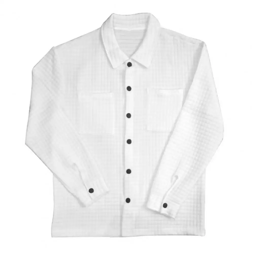 Description Picture 5 of itemMen Single-breasted Coat Men's Spring Cardigan with Turn-down Collar Patch Pocket Soft Breathable Long Sleeve Coat for A Stylish