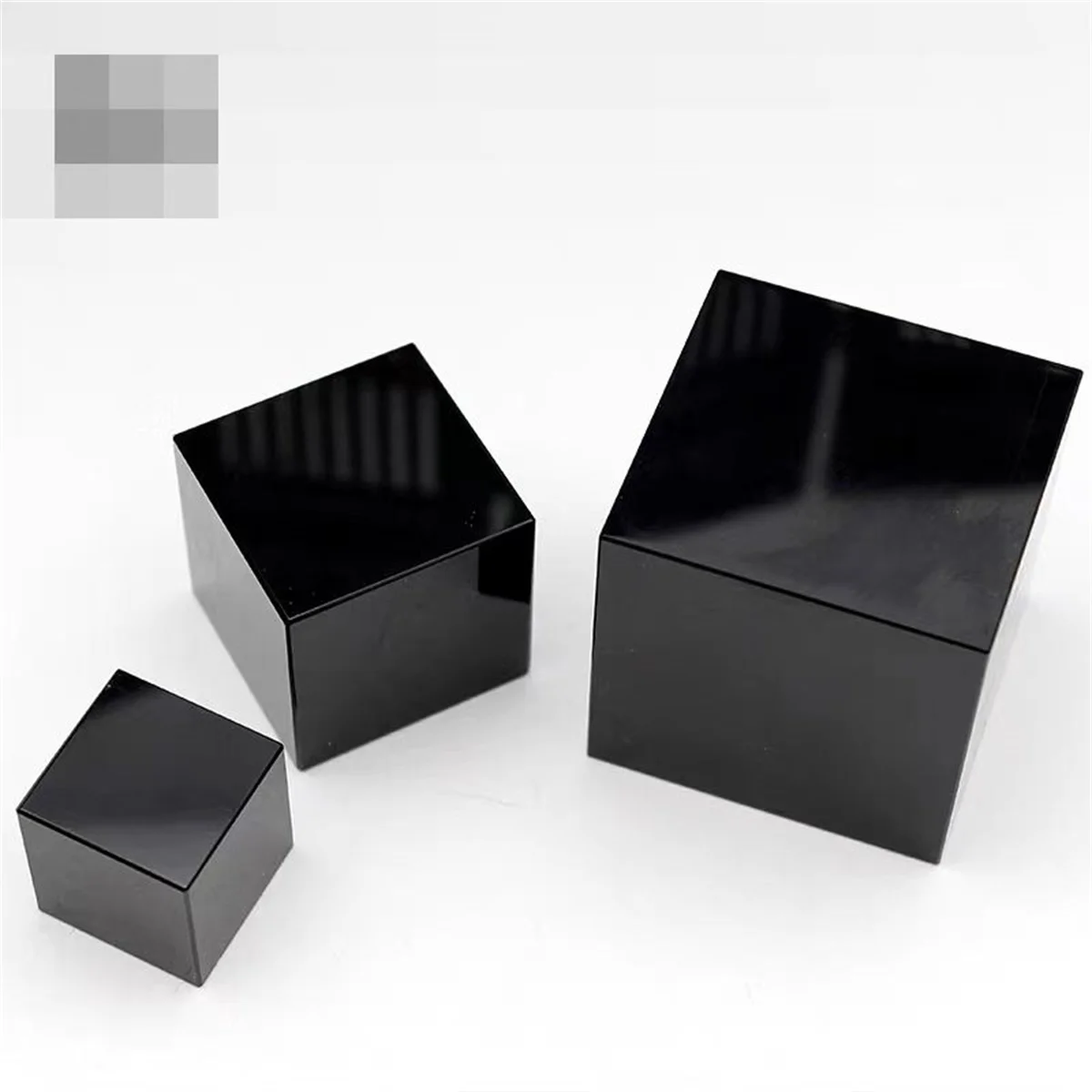 Natural Obsidian Square, Quartz Crystal Rough Polished Cube, Mineral Reiki Healing Stone, Degaussing Hexahedral Desk Decor 3
