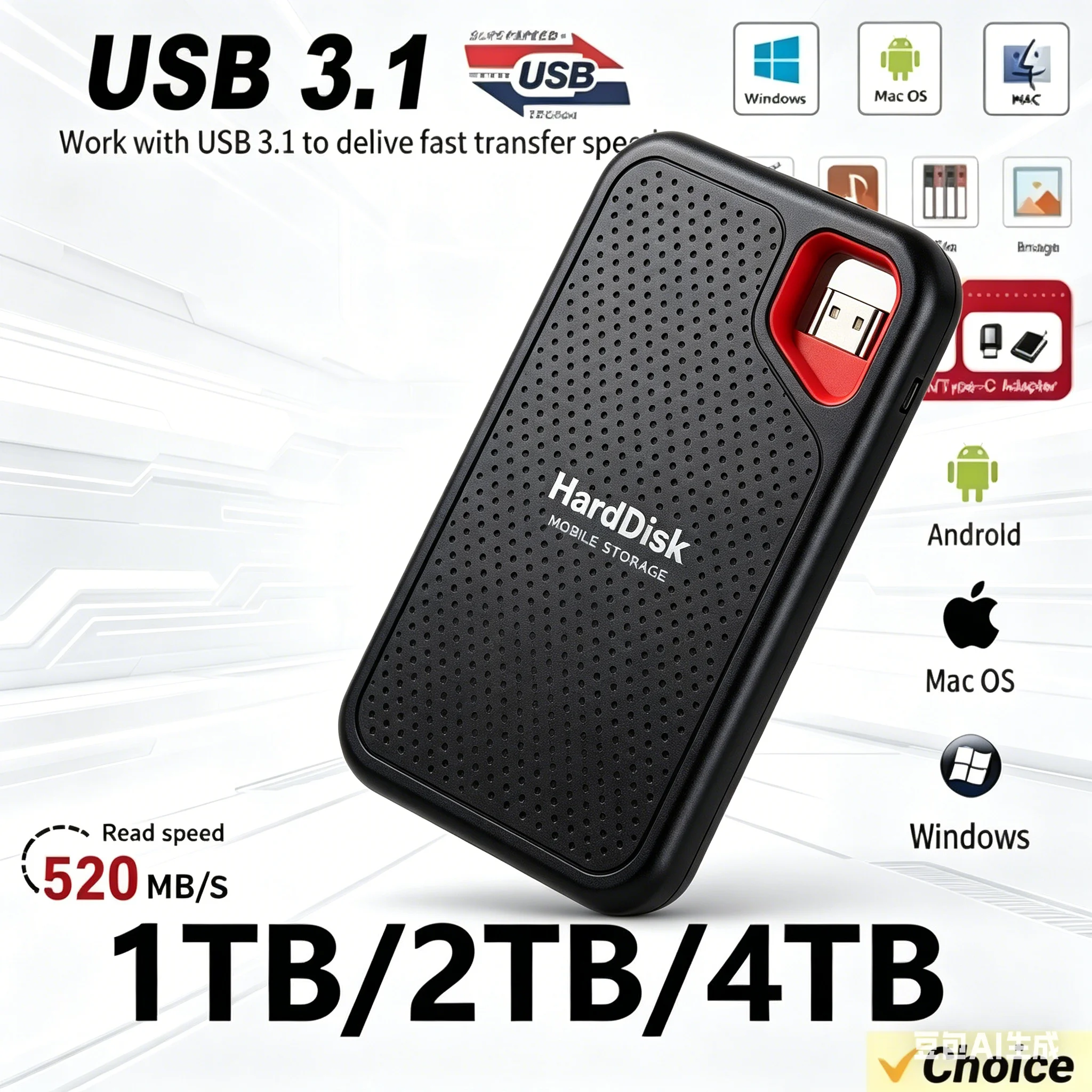 Unidad de Estado Sólido Externa Portátil de 2 TB de Alta Capacidad, USB 3.2 Gen2, Almacenamiento Ultra Rápido para Archivos de Juegos 1