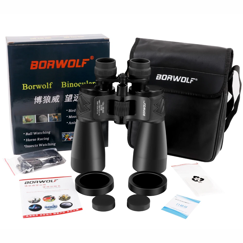 Borwolf 12-36X60 Binoculars BAK4 Prism FMC Optical Lens High Power Hunting Birdwatching Light night vision telescope
