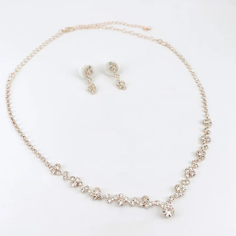 Fashion Crystal Bridal Jewelry Sets Silver Color Geometric Choker Necklace Earrings Bracelet Wedding Jewelry Set
