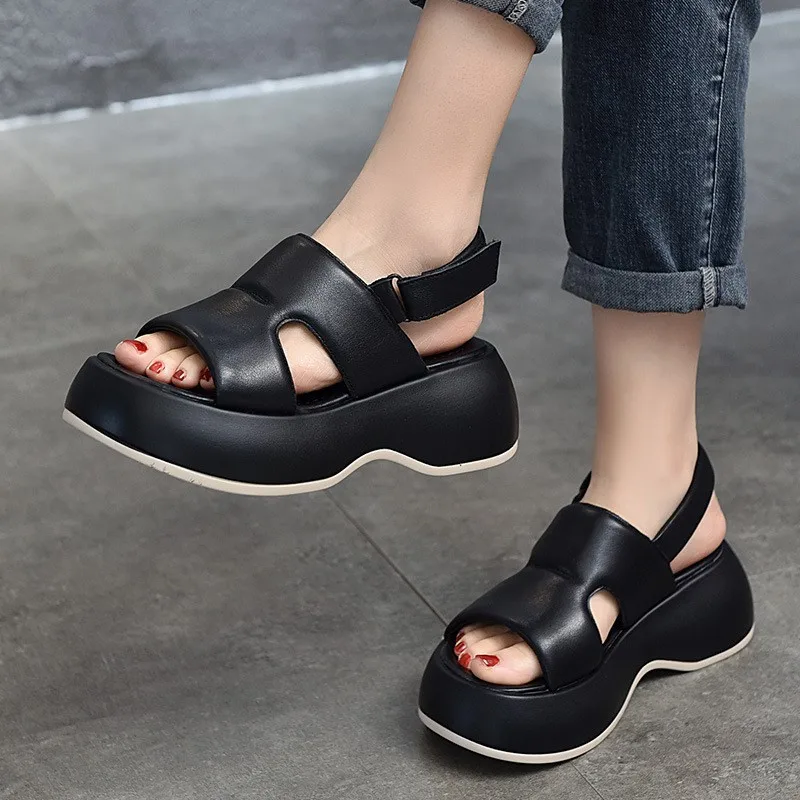 

YourSeason Ladies Vintage Platform Sandals Summer Shoes 2023 Genuine Leather Women Casual Comfort Handmade Peep Toe Wedges Shoes