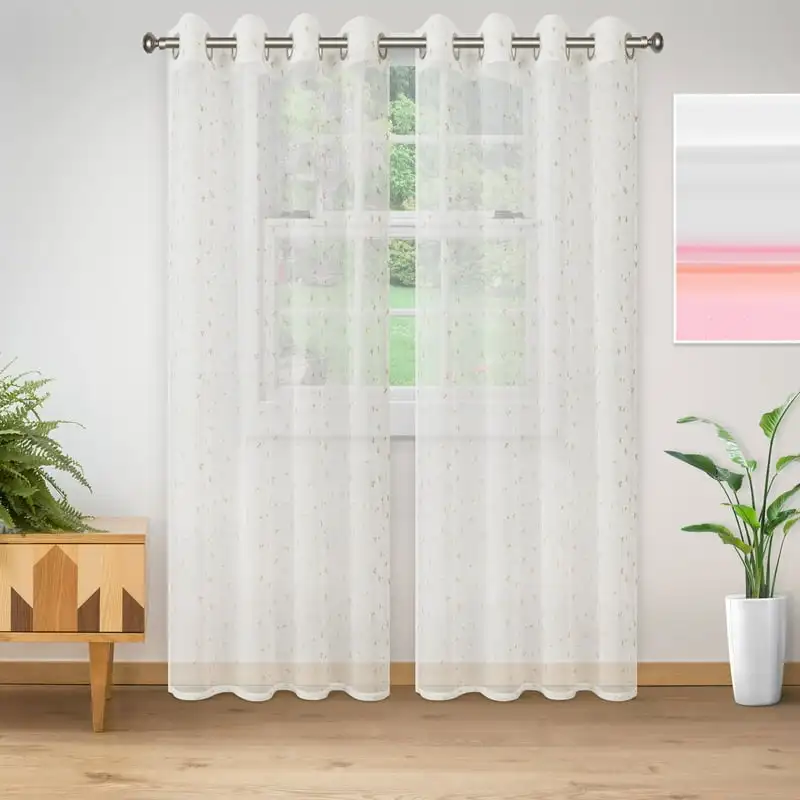 

Delicate Flower Sheer Curtain Panels (2) - Champagne