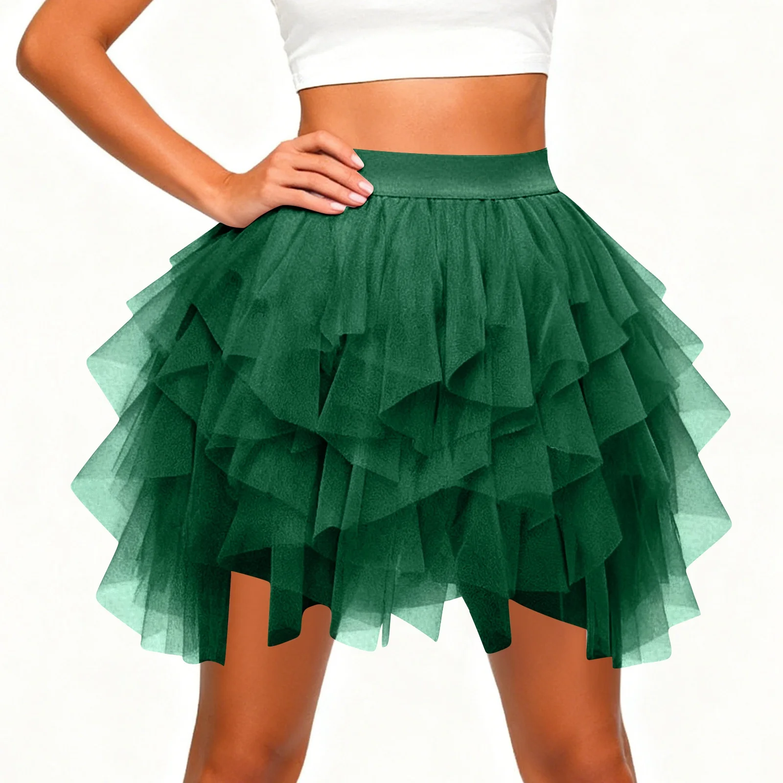 Women's Tulle Tutu Skirt Fashion Solid Color High Waist Mesh Skirt A-line Puff Skirt Cute Cake Skirt Cute Ballet Ball Half Skirt 2
