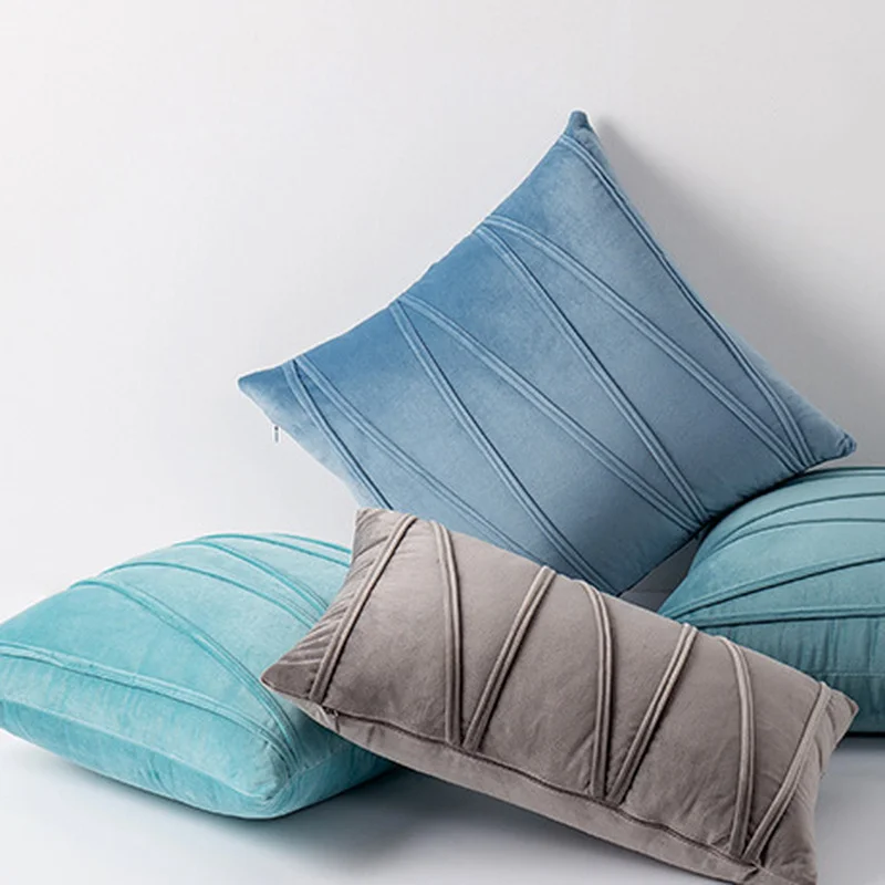 

Blue Grey Green Cushion Cover 30x50cm 45x45cm 50x50cm Stripe Decorative Pillows Velvet Pillowcase Home Decor Cushions Decoration