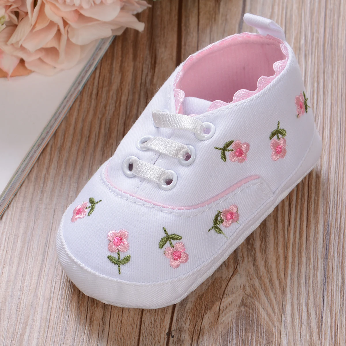 

Baby Girls Canvas Shoes High Top Sneakers Soft Sole Anti-Slip Crib Shoes Newborn Infant First Walkers Shoes