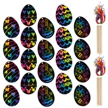 

2 Sets Easter Crafts Kit Scratch Off Cards Easter Scratch Paper With Wooden Stick Easter Children'S Colorful Scratch Painted Egg