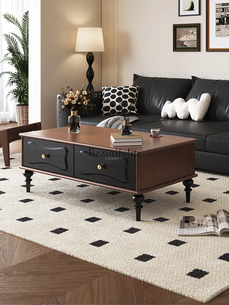 

French Retro Solid Wood Coffee Table Living Room Home Small Apartment American Square Coffee Table