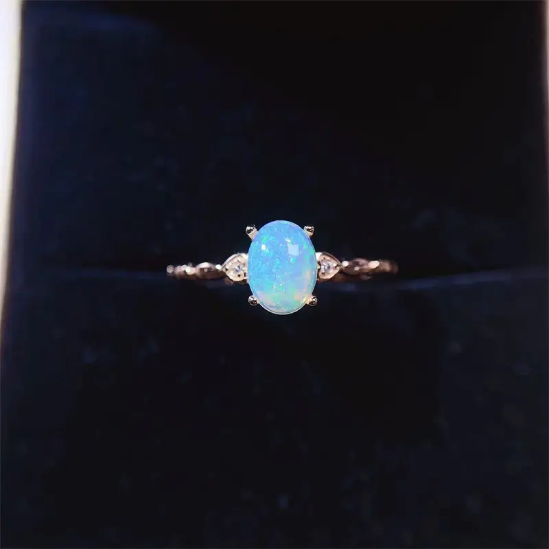 925 Silver Natural Opal Blue Ring Line Newest Fashion Ladies Gem Jewelry Rings Sterling Silver