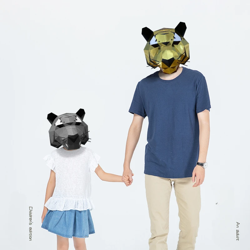 3D Paper Mold Tiger Ead Mask Copricapo Modello Halloween Cosplay Puntelli Donna Uomo Party Dress Up Maschere Artigianali Fai Da Te