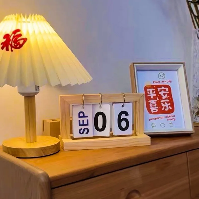 창의적인 나무 데스크탑 달력 페이지 플립 사무실 책상 장식 사진 소품 북유럽 ..