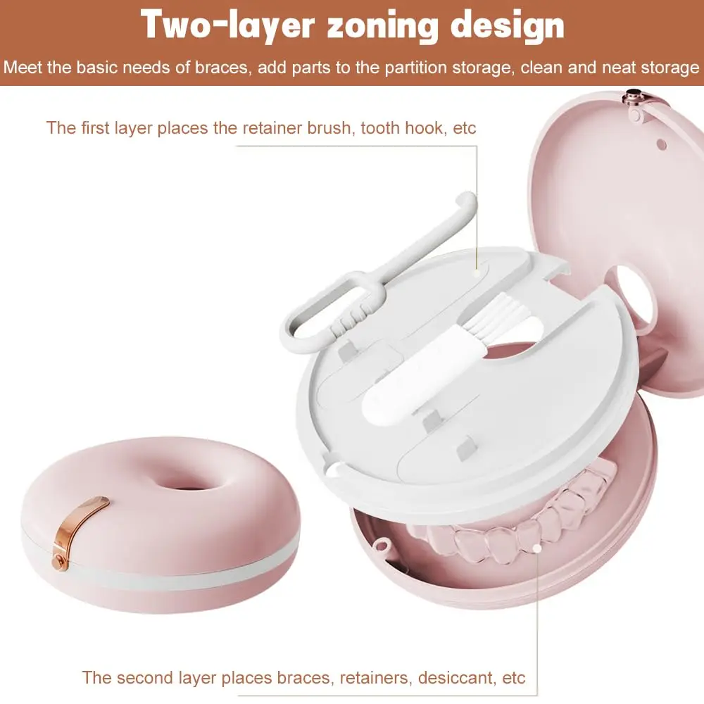Doughnut Design 2 Layers Invisible Braces Box Simple Style Denture Storage Box Portable Remover Chewies Cleaning Container Case