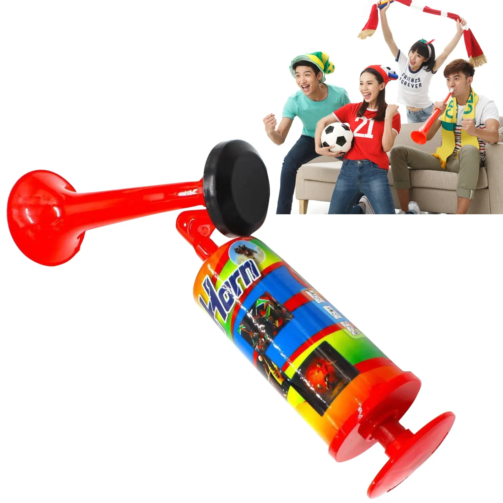 Sports Competition Cheering Horn with Air Pump Red Handle Loud Sound Supporter Durable Sports Horn Football Match Kids Toy
