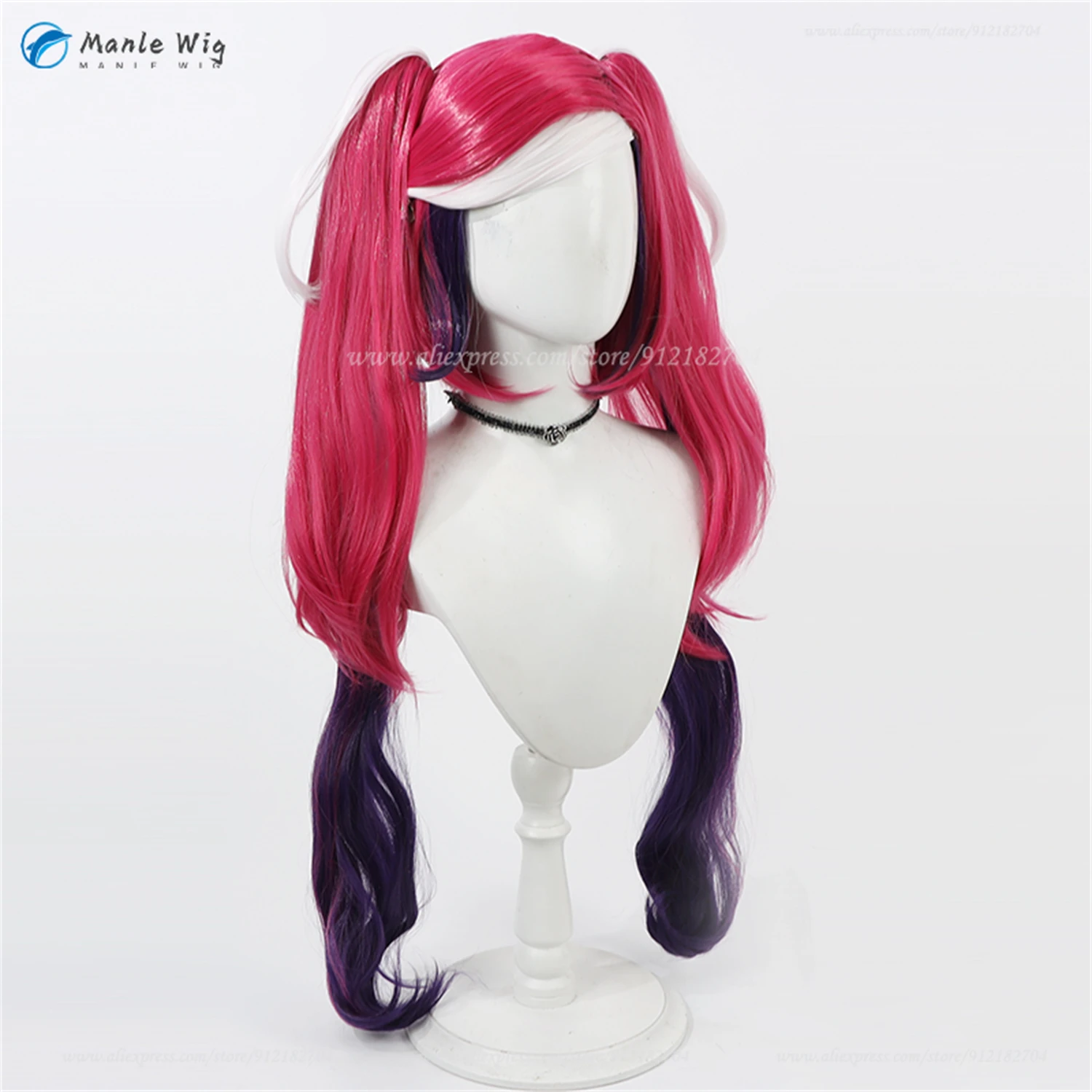 Velvette Cosplay Perücke 80cm Ponytail Clip Lila Rot Weiß Mix Hitzebeständig Synthetik Anime + Wig Cap 3