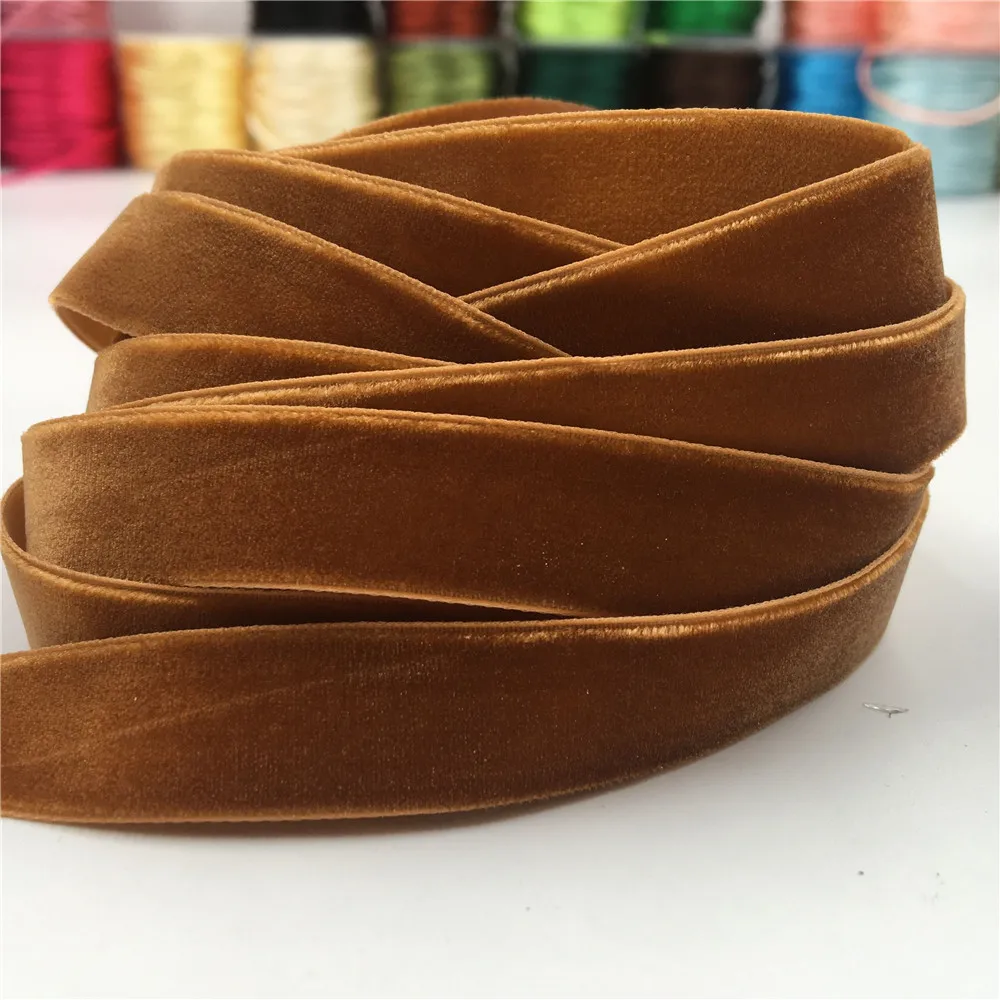 

25MM X 5Yards Nylon Ginger Yellow Velvet Ribbon Single Face for Handmade Gift Bouquet Wrapping Home Party Decoration Christmas