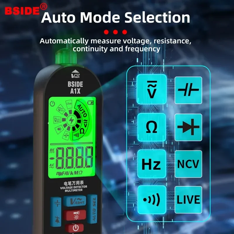 BSIDE A1X Voltage Tester Pen Multimeter Electronic USB Tester Breakpoint AC DC Non-Contact NCV Live Auto Diode Capacitance Hz digital multimeter multimeter tester voltage detector tester