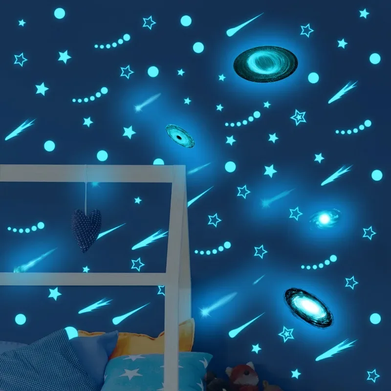 Cosmic Black Hole Blue Light Luminous Sticker Creative PVC Wall Decoration for Nursery Room Decoration Stickers