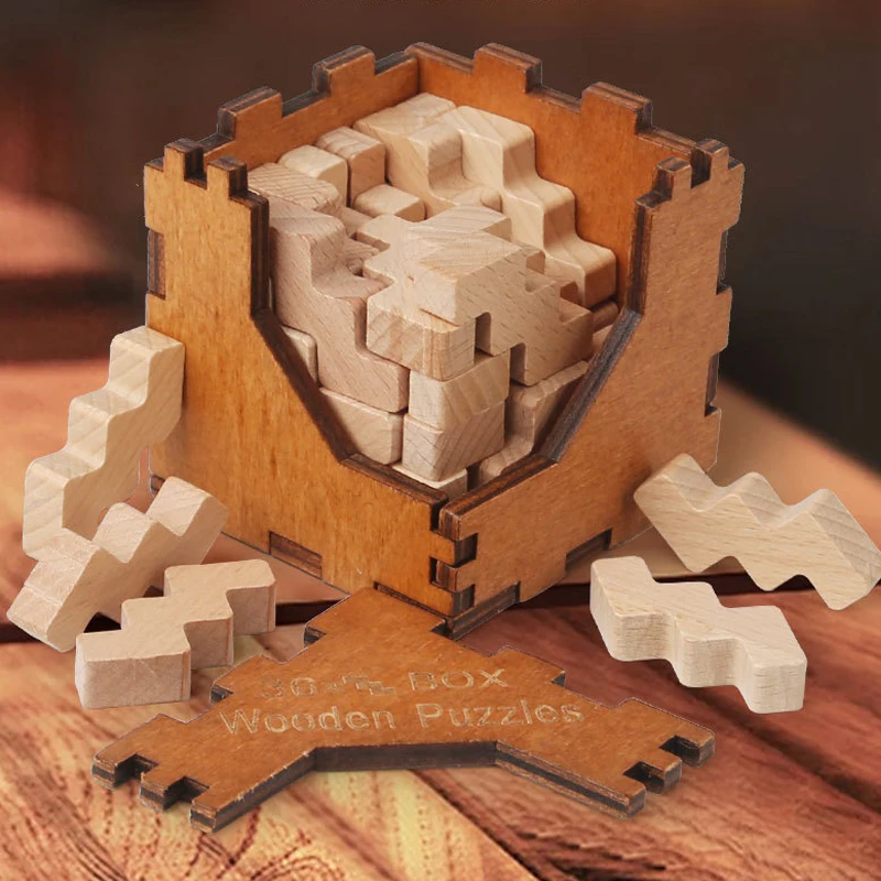 3D Wooden Logic Brain Teasers Cube Box Puzzles Game Mojo the 36 Why Box Wooden Puzzles Assemble Blocks into 1 Cube Puzzle Toys Puzzle Cube Magic Puzzle Cube