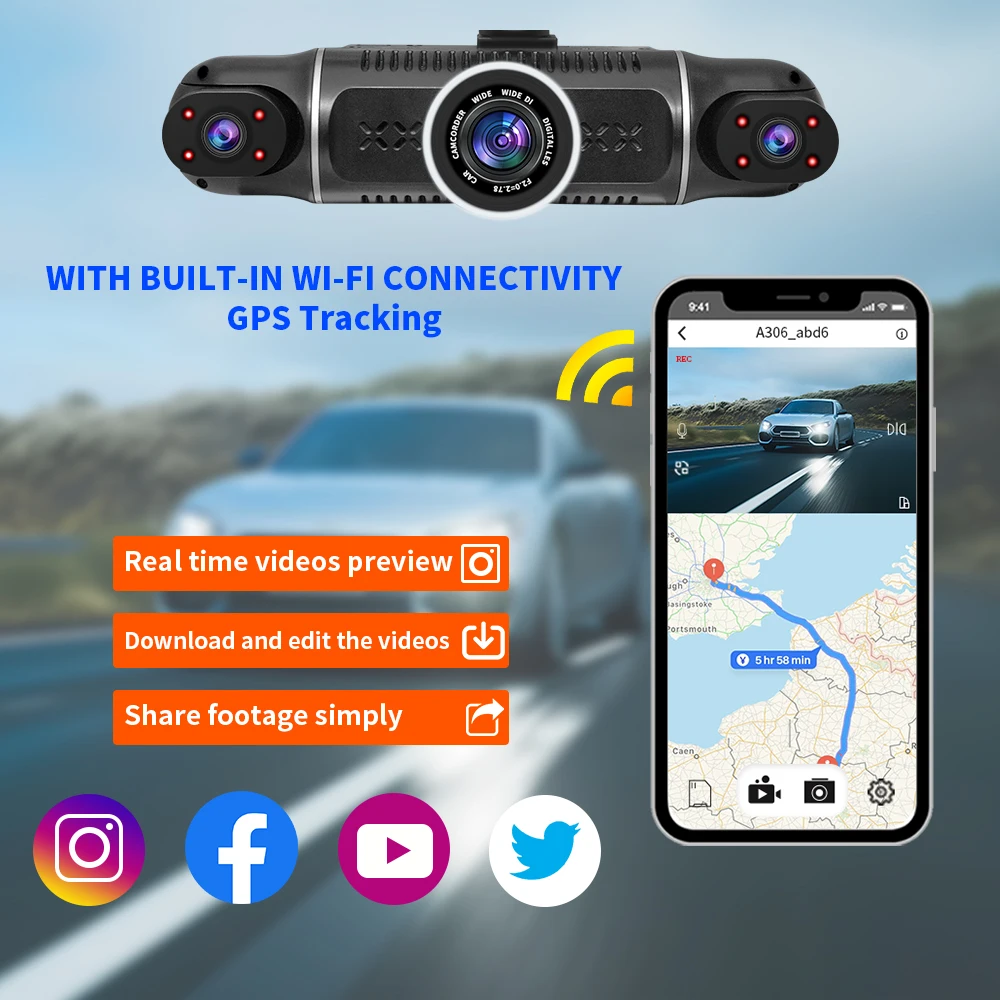 차량용 Dvr 대시 캠, 와이파이 무료 64GB 카드, GPS 24 시간 주차 모니터, 4 채널 대시 보드 카메라, 야간 투시경 루프 녹화 블랙 박스
