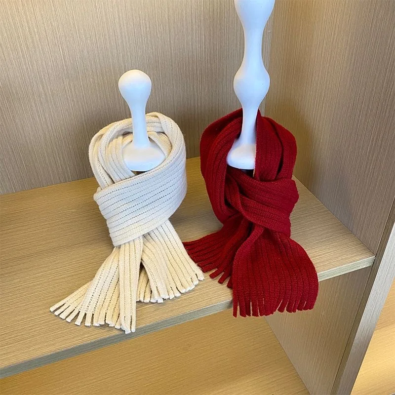 Children's scarf retro western style small scarf baby striped bib boys and girls solid color versatile tassel trend