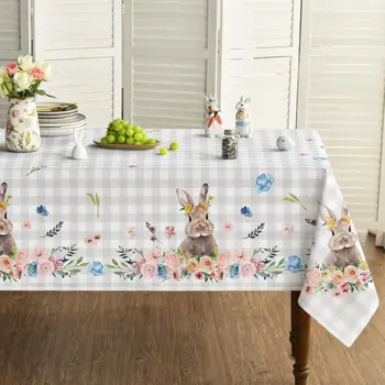 Tovaglia impermeabile scozzese con fiori di coniglietto pasquale, decorazioni per feste, cucina primaverile, tovaglia da pranzo, decorazioni pasquali 1