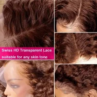 Perruques frontales en dentelle HD 13x4, cheveux humains, ondulation profonde brun chocolat, transparentes, pré-épilées, densité 250%, ondulation d'eau 5