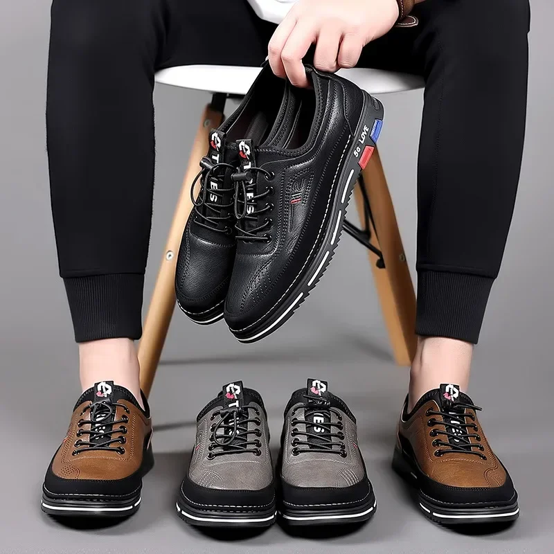 Genuine Leather Men Casual Shoes High Quality Men's Sneakers  Elastic Band Walking Shoes for Men Luxury Formal Office Oxfords 5