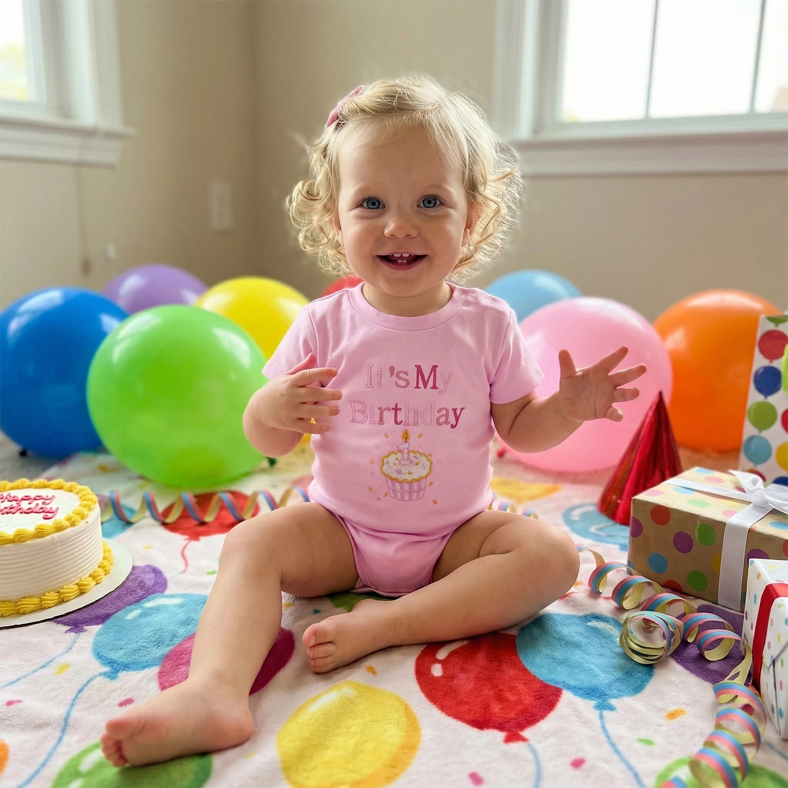 Pudcoco 베이비 보이즈 소녀 생일 롬퍼 반팔 크루넥 케이크 자수 바디 슈트  플레이 슈트 6M-18M