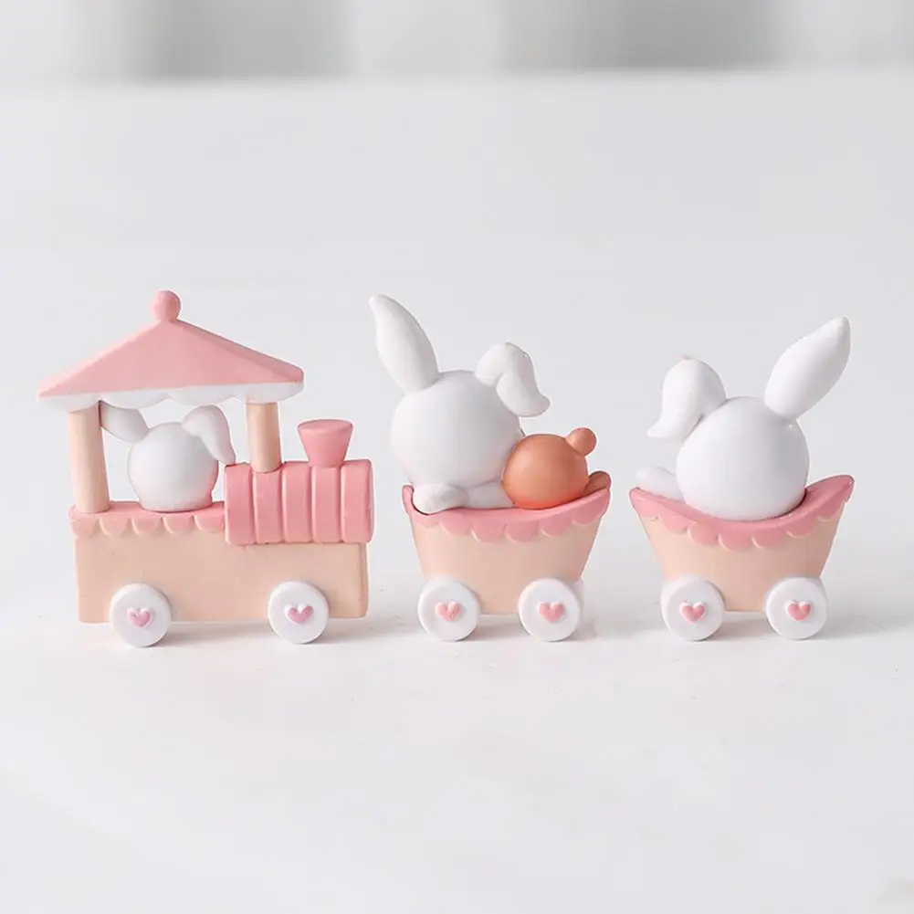 

Miniature Bunny Decoration Easter Bunny Train Figurines Pink Rabbit Ornament Spring Holiday Decoration Cute Easter Decoration