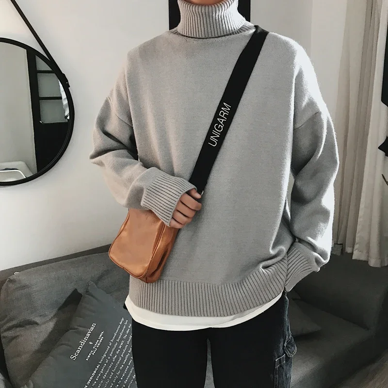 

Men Oversized Turtleneck Sweaters 2023 Winter Korean Fashions Pullover Harajuku Black Knitwear