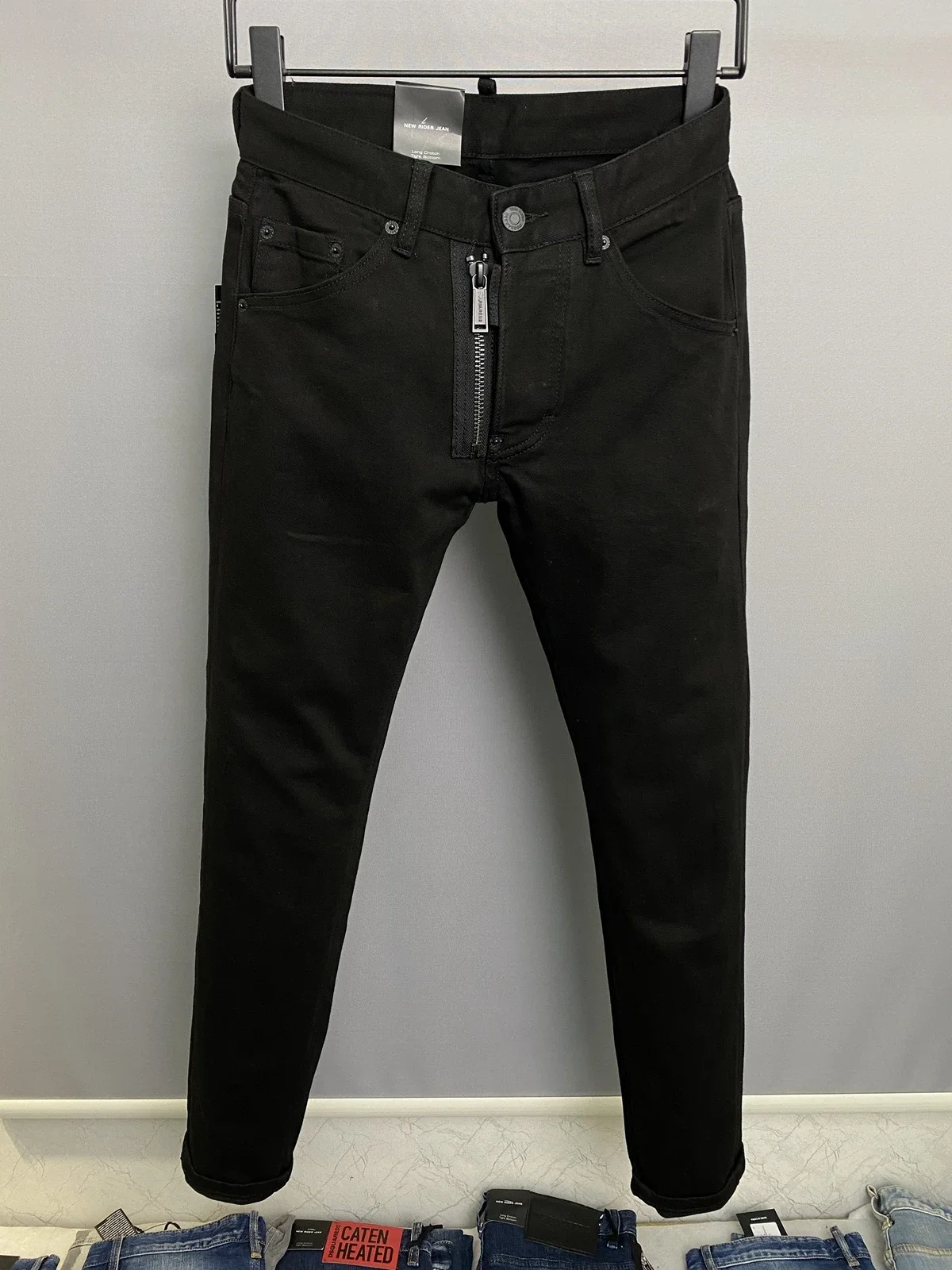 

New Men's Black Zipper Hole Scratch Fashion Pencil Pants Jeans 9829#