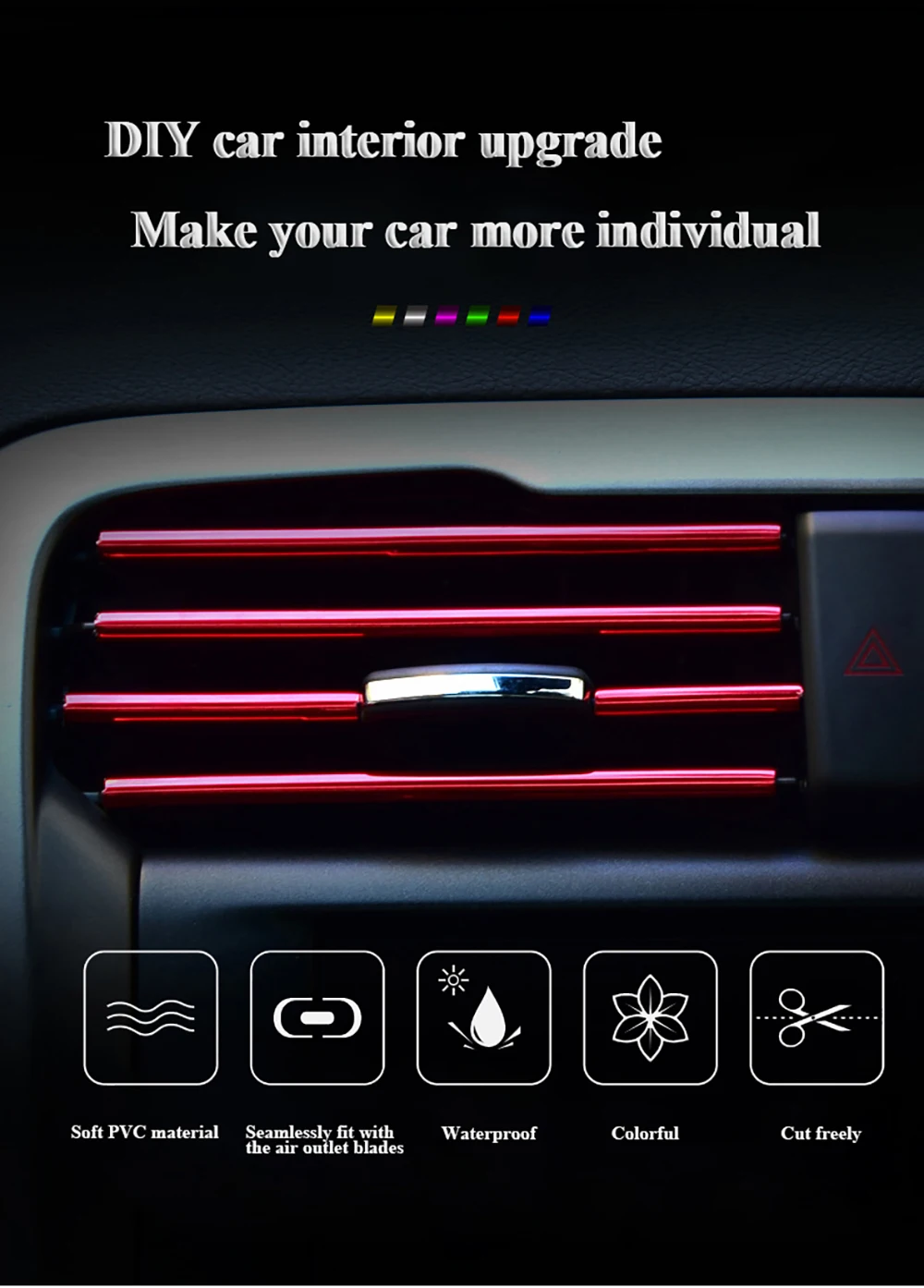 Comprar Tiras embellecedoras de salida de aire de coche multicolor, tira  decorativa estilo U para Interior de coche, accesorios universales de  estilismo para coche DIY