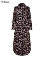 ZANZEA Party Vintage Leopard Robe Women 2025 Autumn Casual Long Sleeve Maxi Long Vestidos Dress Fashion Oversized Shirt Sundress - Image 4