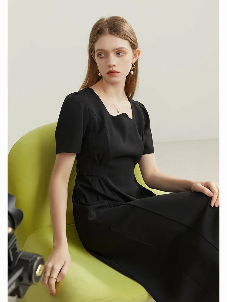 

FSLE Square Neck Solid Color Women's Dress Simple Temperament Casual Commute Summer 2022 New Niche Design Female A-Line Dress