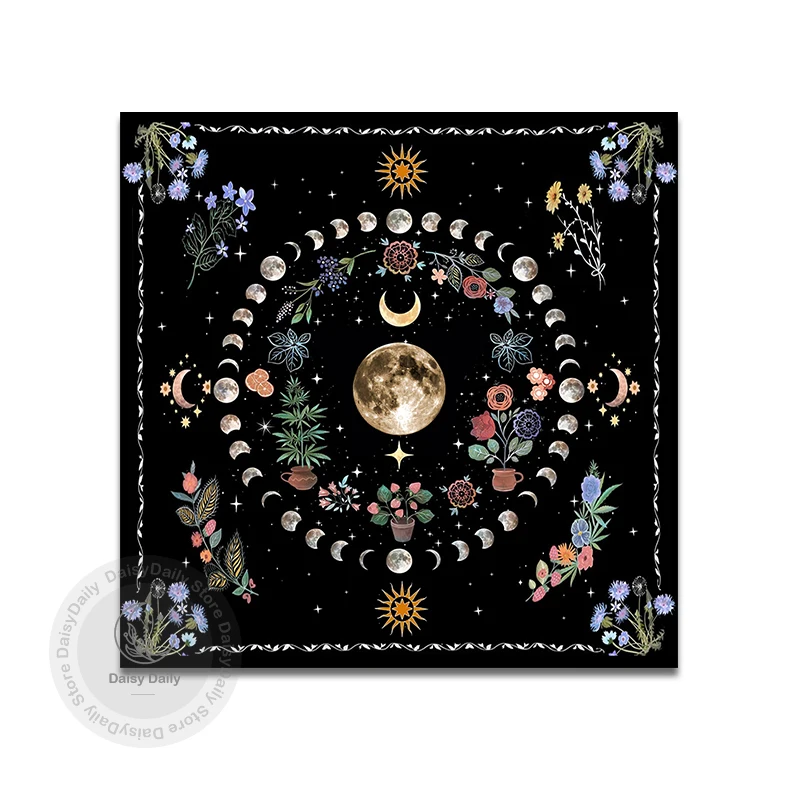 Botanical Moon Flower Tarot Tablecloth Triple Moon Altar Cloth Alter Cloth For Spread Tarot Reading Witchy Home Decor table cloth,tarot card table cloth,tarot tablecloth