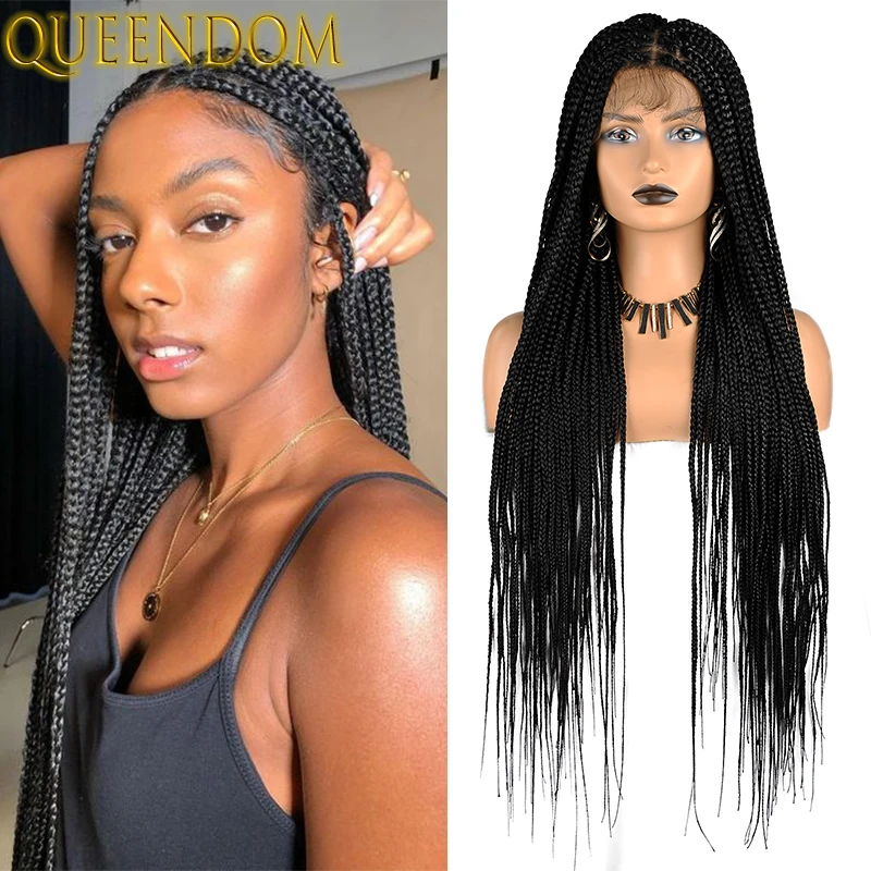 

36 Inch Full Lace Braided Wigs for Black Women Super Long Knotless Box Braids Lace Front Wig Ombre Synthetic Braided Frontal Wig