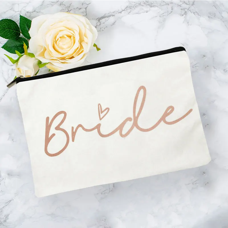 Team Bride  Printed Love Logo Women Makeup Pouch Bridesmaid Pocket Lipstick Makeup Brush Bag Large Capacity Wash Bag for Wedding 3