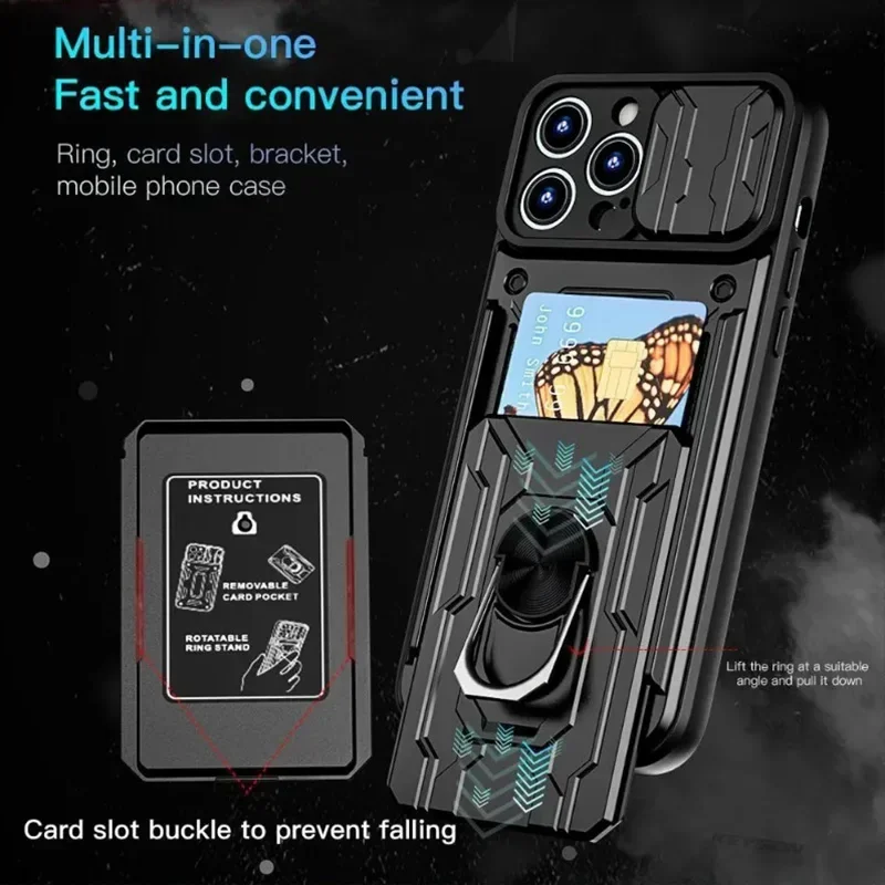 Luxury Shockproof Case with Rotating Metal Ring Stand and Card Slot