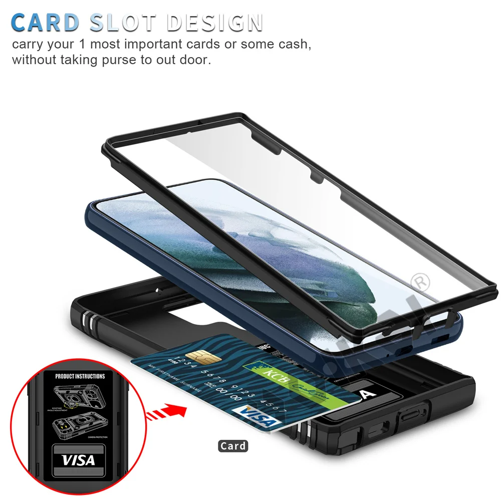 HUIKAI Case For Samsung S22 S21 FE Ultra Plus A52 A51 A32 5G Heavy Duty with Camera 360 Degree Rotate Kickstand Shockproof Cover