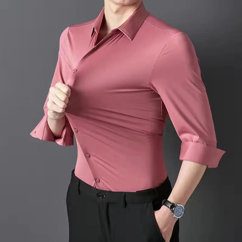 Men's Long Sleeve Shirt High elastic and traceless non-ironing business leisure long sleeve shirt